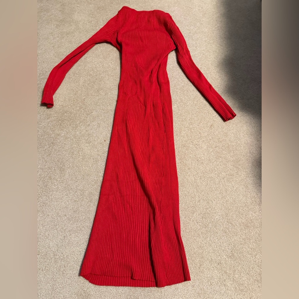 H&M Red Ribbed Maxi Dress Stretchy Size M